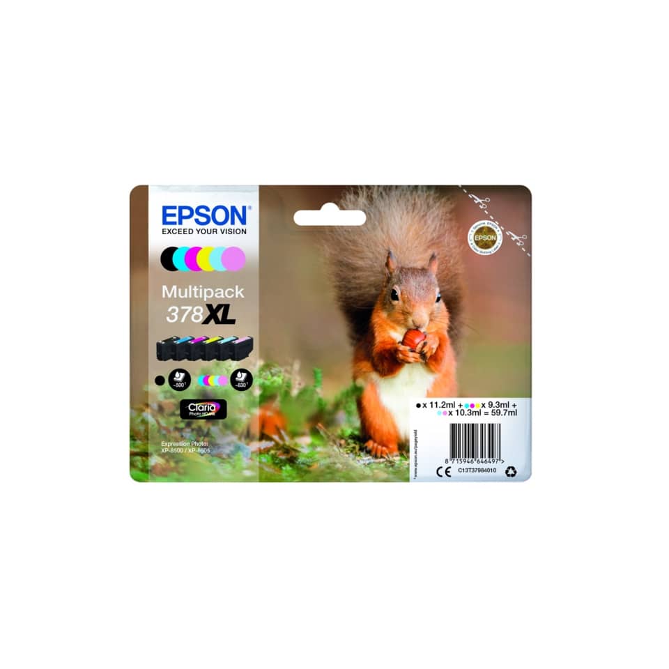 Multicolor Ink Pack, Tintenpatronen bunt, XL-Pack, Epson kompatibel, Eichhörnchen Verpackung
