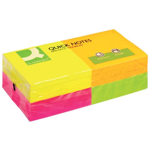 Haftnotizblock Ouick Notes, 80 Blatt, 12 Stück, 76x76mm, neon sortiert Q-CONNECT KF10508