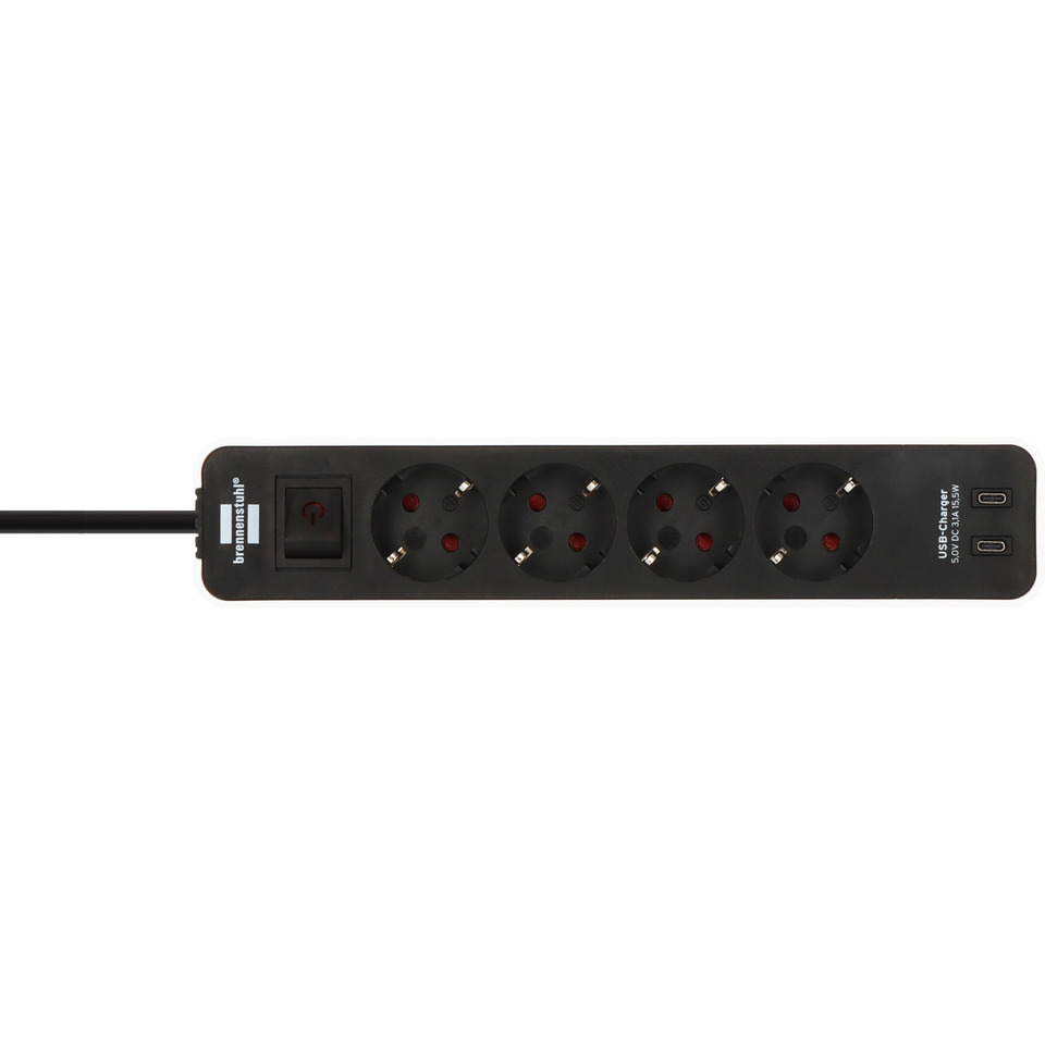 Steckdosenleiste, Mehrfachsteckdose, USB-C Anschluss, Netzschalter, Schwarz