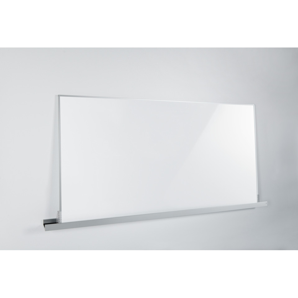 Whiteboard, Glasboard, an der Wand montiert, rahmenlos, Chromstange