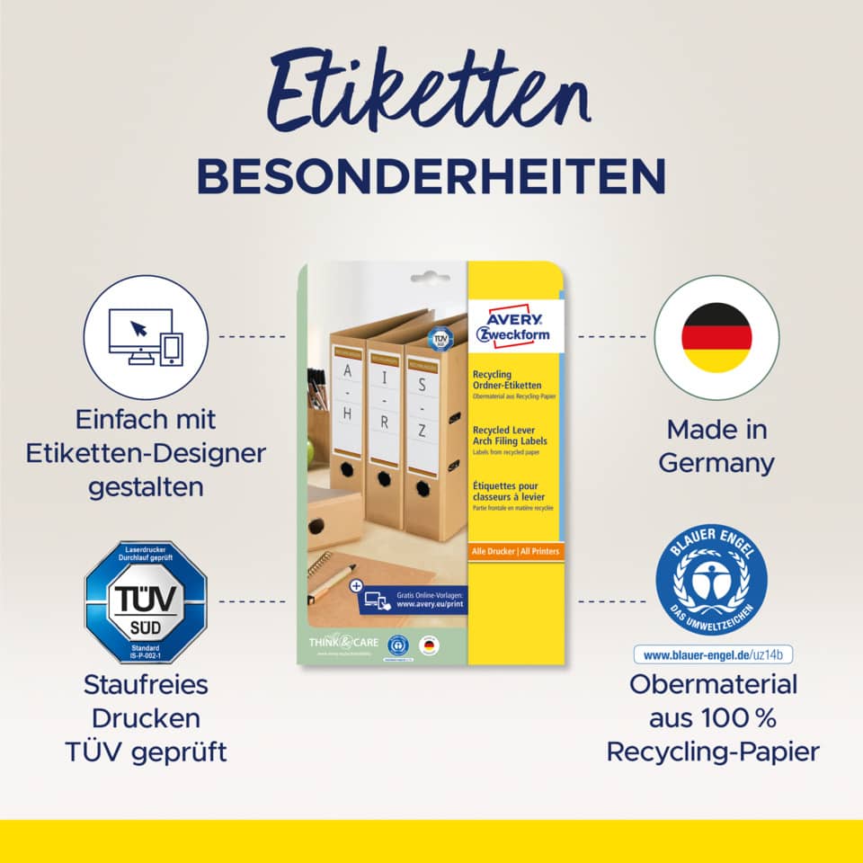 Recycling-Papier, Etiketten, Avery, Büromaterial, Deutschland