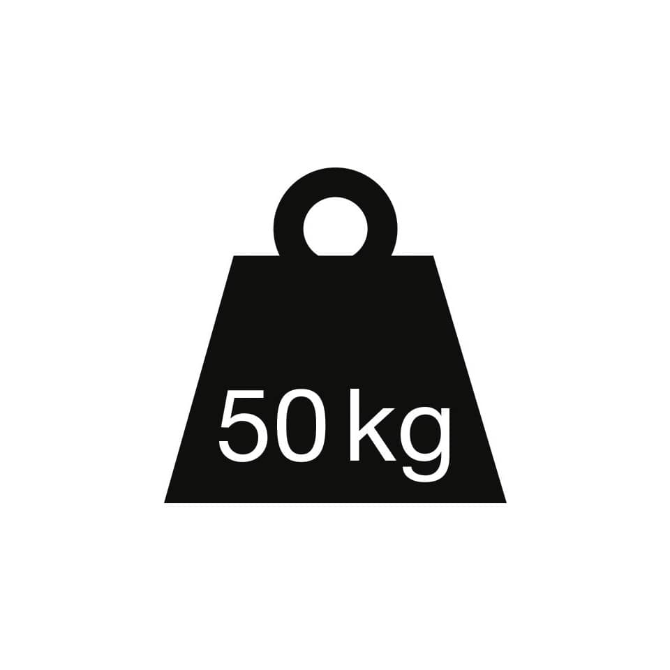Gewicht, 50 kg, hängendes Pendant, schwarze Silhouette, kg-Label