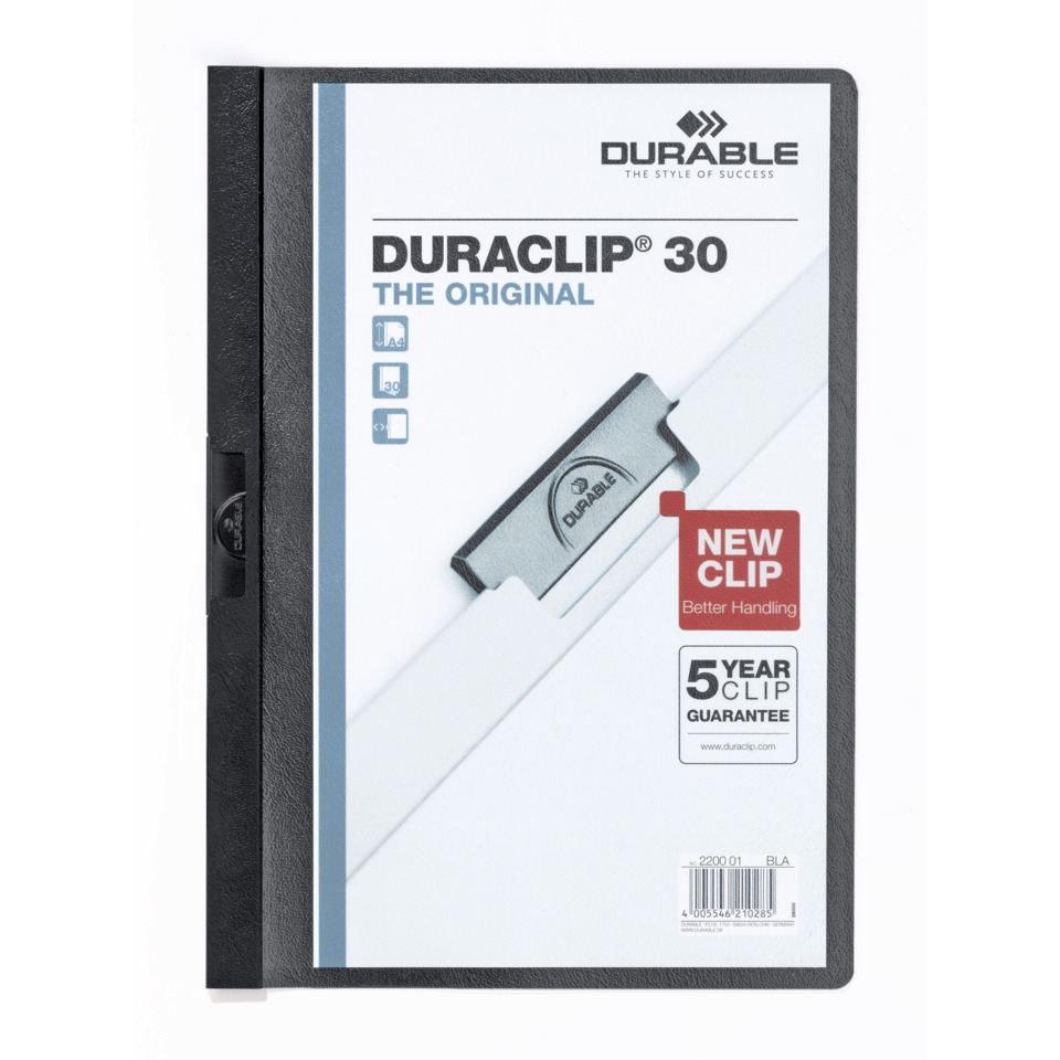 Klemm-Mappe DURACLIP® Original 30, Hartfolie, bis 30 Blatt, transparent/schwarz DURABLE 2200 01