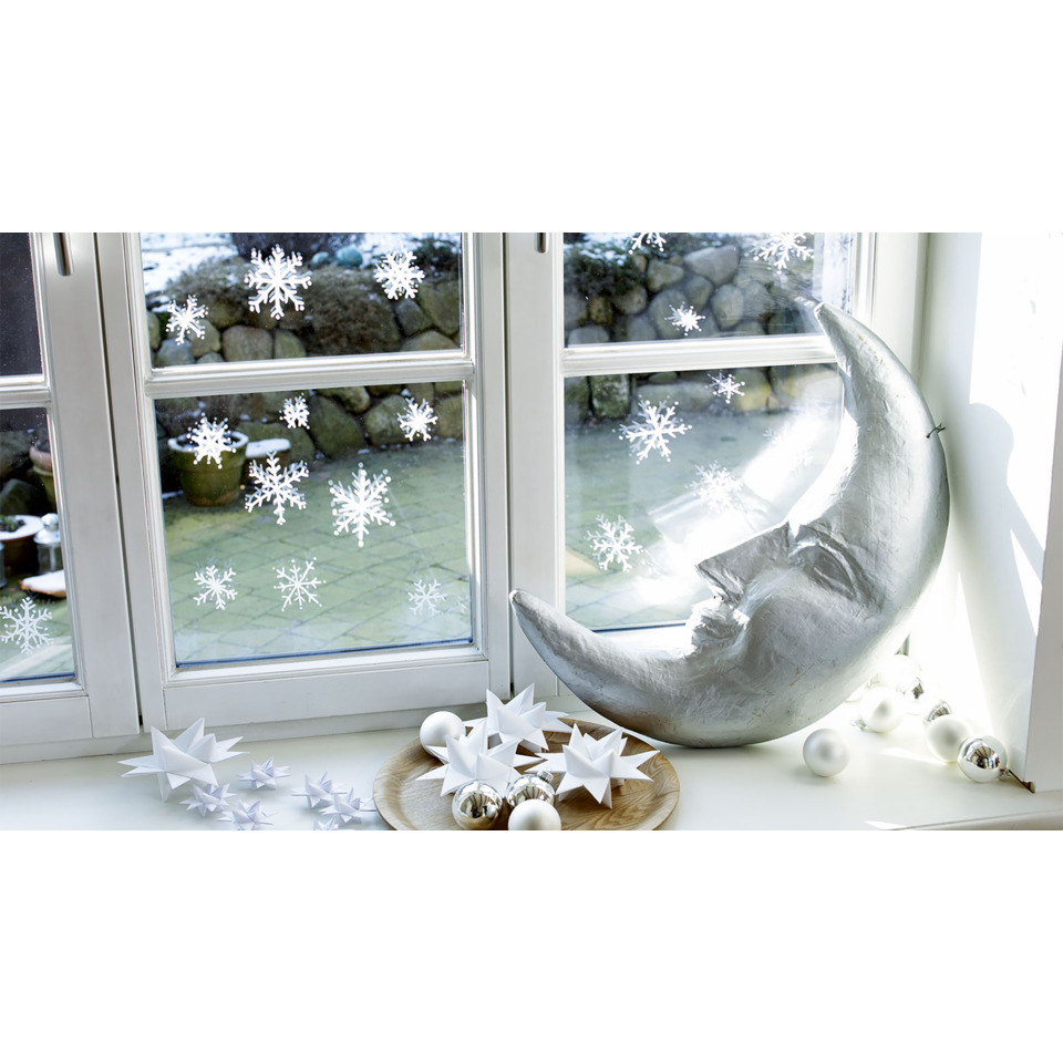 Winterdeko, Moon-Prop, Silberner Mond, Schneeflocken, Dekoration