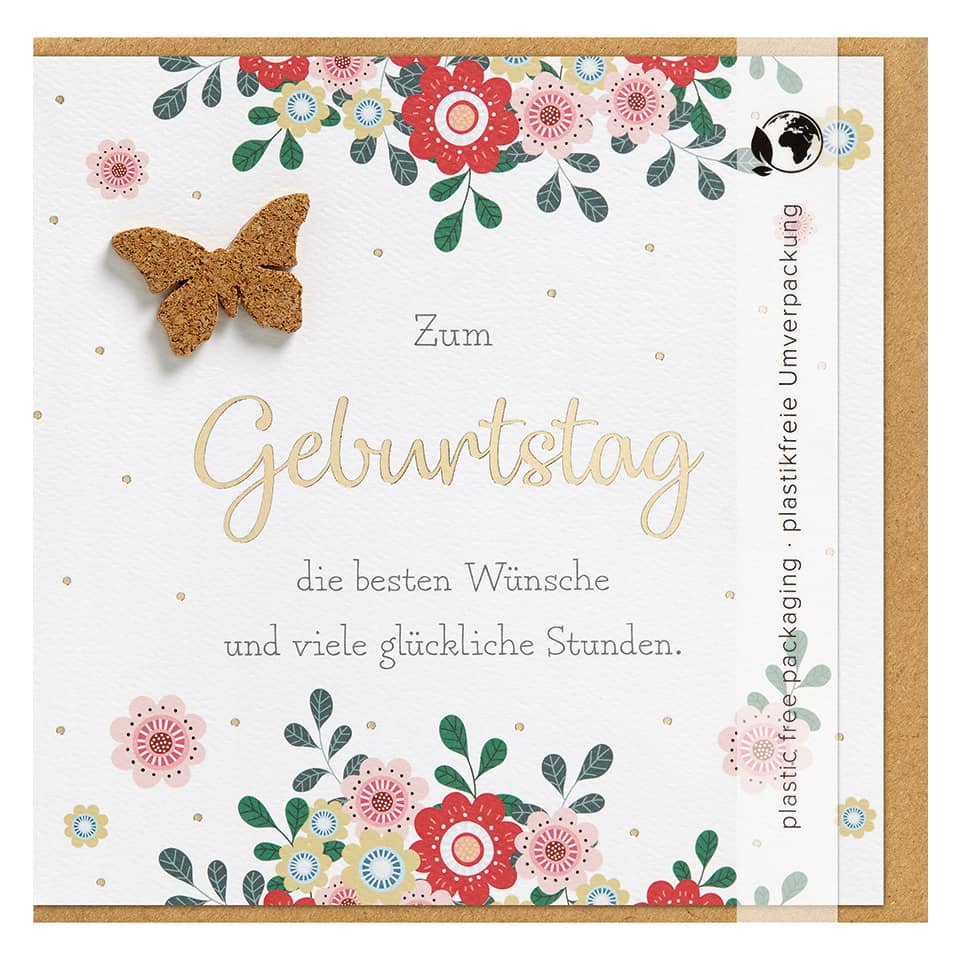 Grußkarte, Geburtstag, Blumenmuster, Goldschrift, Karte