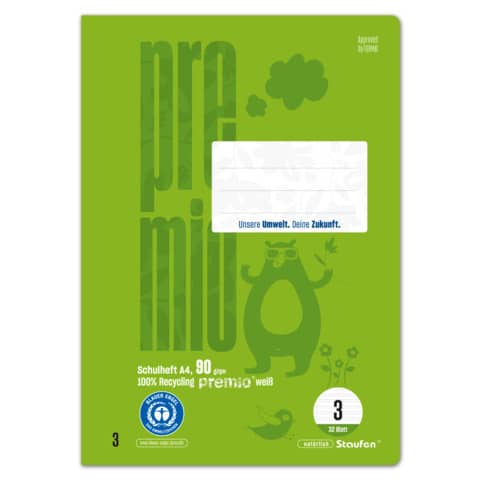 Heft, A4, 90g/m², 32 Blatt, Lin.3, liniert STAUFEN PREMIO 040784003