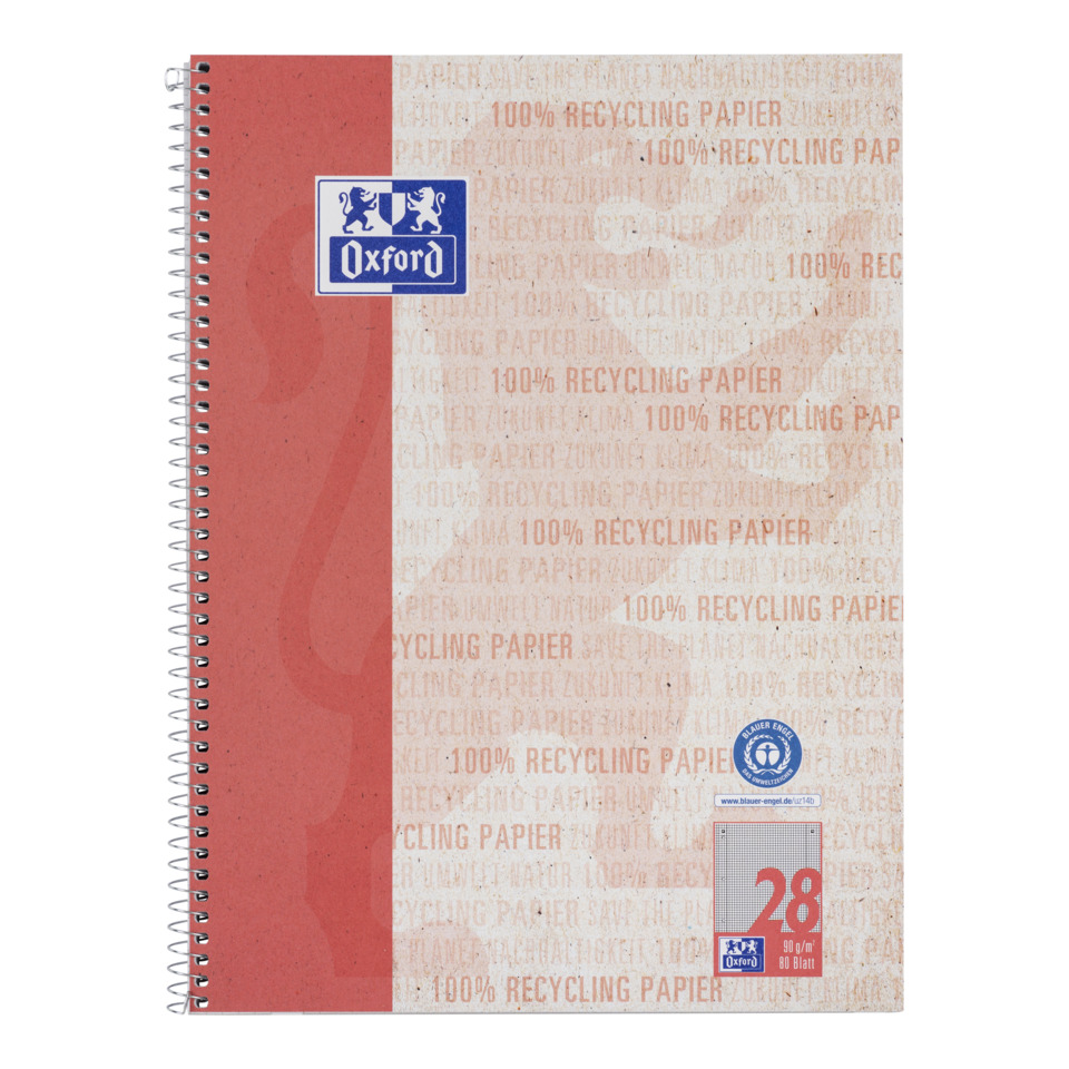 spiral notebook, recycling paper, A4 size, ruled lines, Oxford brand label