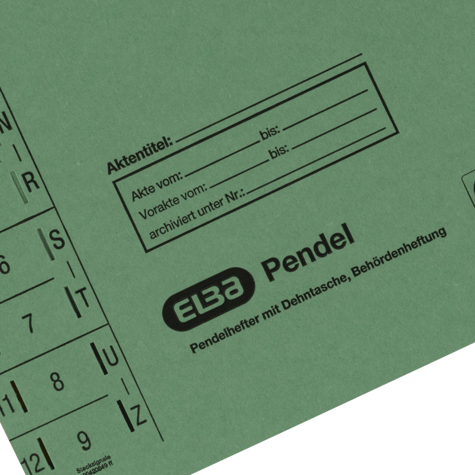 Pendel, Pendelhefter, Taschenordner, Aktenordner, Deutsches Bürobedarf, Pendel-Ordner, DIN A4, Grün, Gummierte Oberfläche, Archivmappe