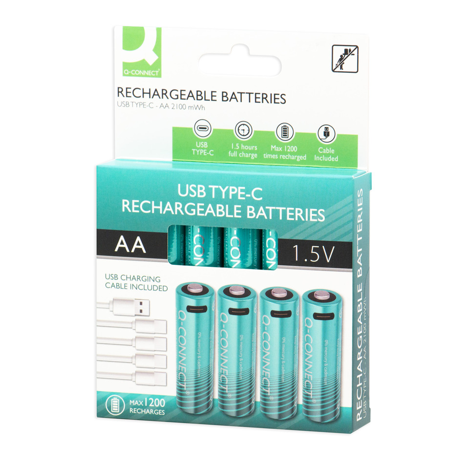 USB, AA-Batterien, Wiederaufladbar, Typ-C, Kabel enthalten
