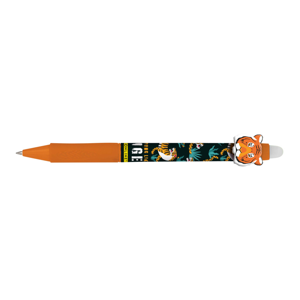 Kugelstift, Orangestift, Tiermuster, Tigerschrift, Kappe Tiger
