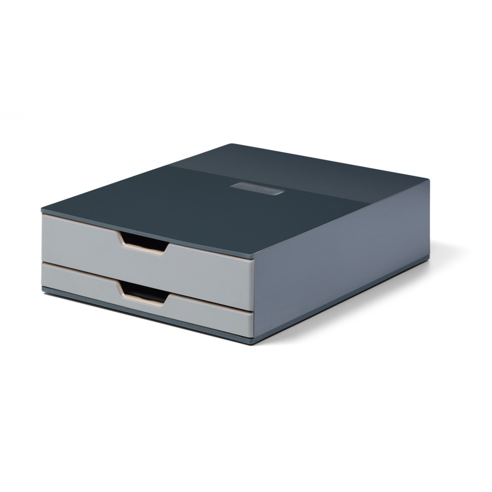 apelike?, drawer box, modular storage, two drawers, metallic blue-gray