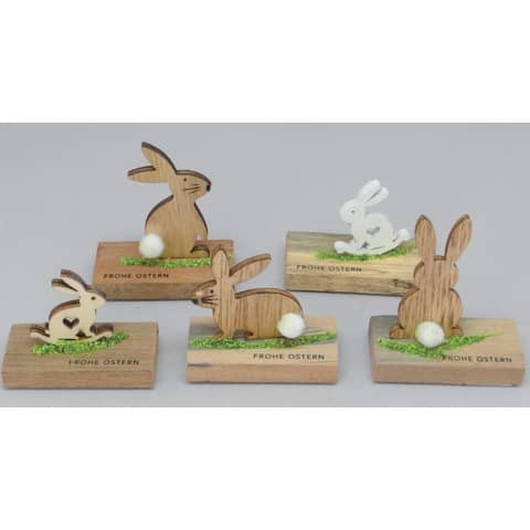 Osterfigur Hase auf Holztafel, sortiert  0812