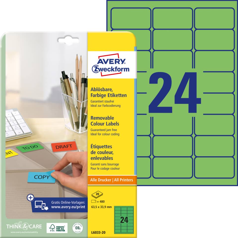 entfernbare etiketten, farbetiketten, büro etiketten, Avery Zweckform, etiketten 24