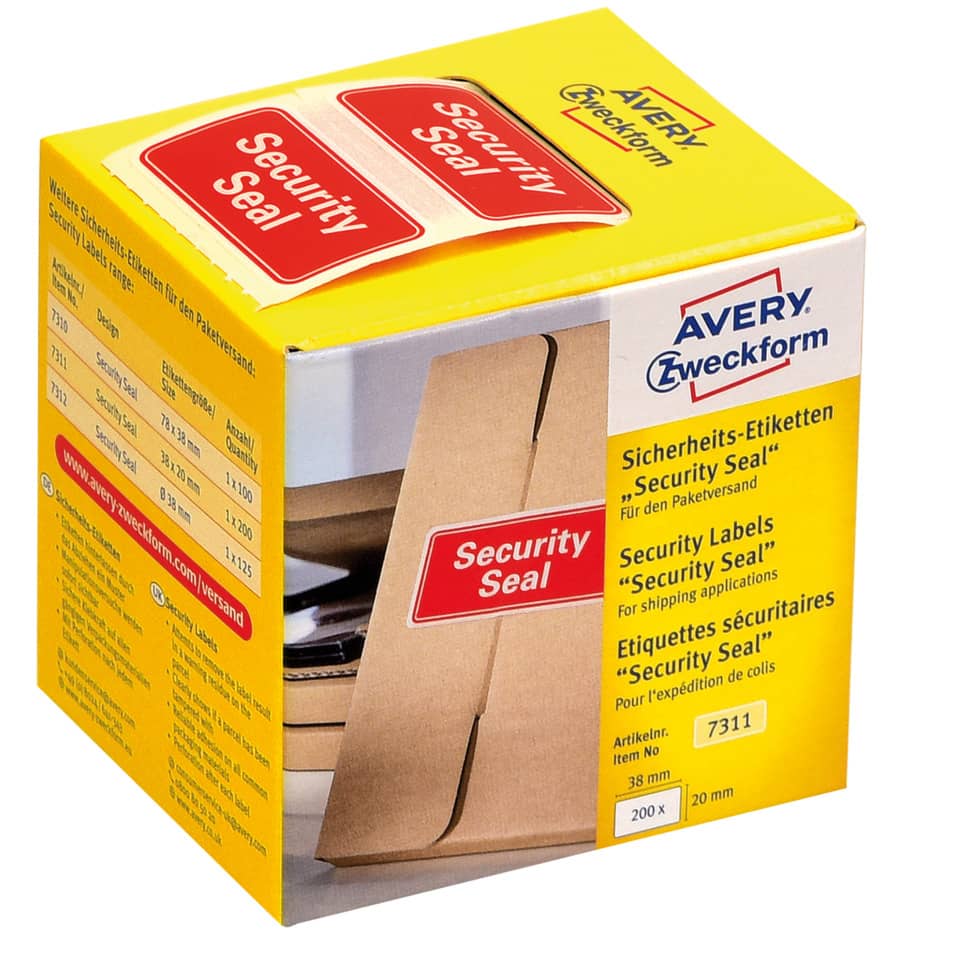 Security Seal, Verpackungslabel, Pappkarton, Avery Zweckform, Gelbe Box