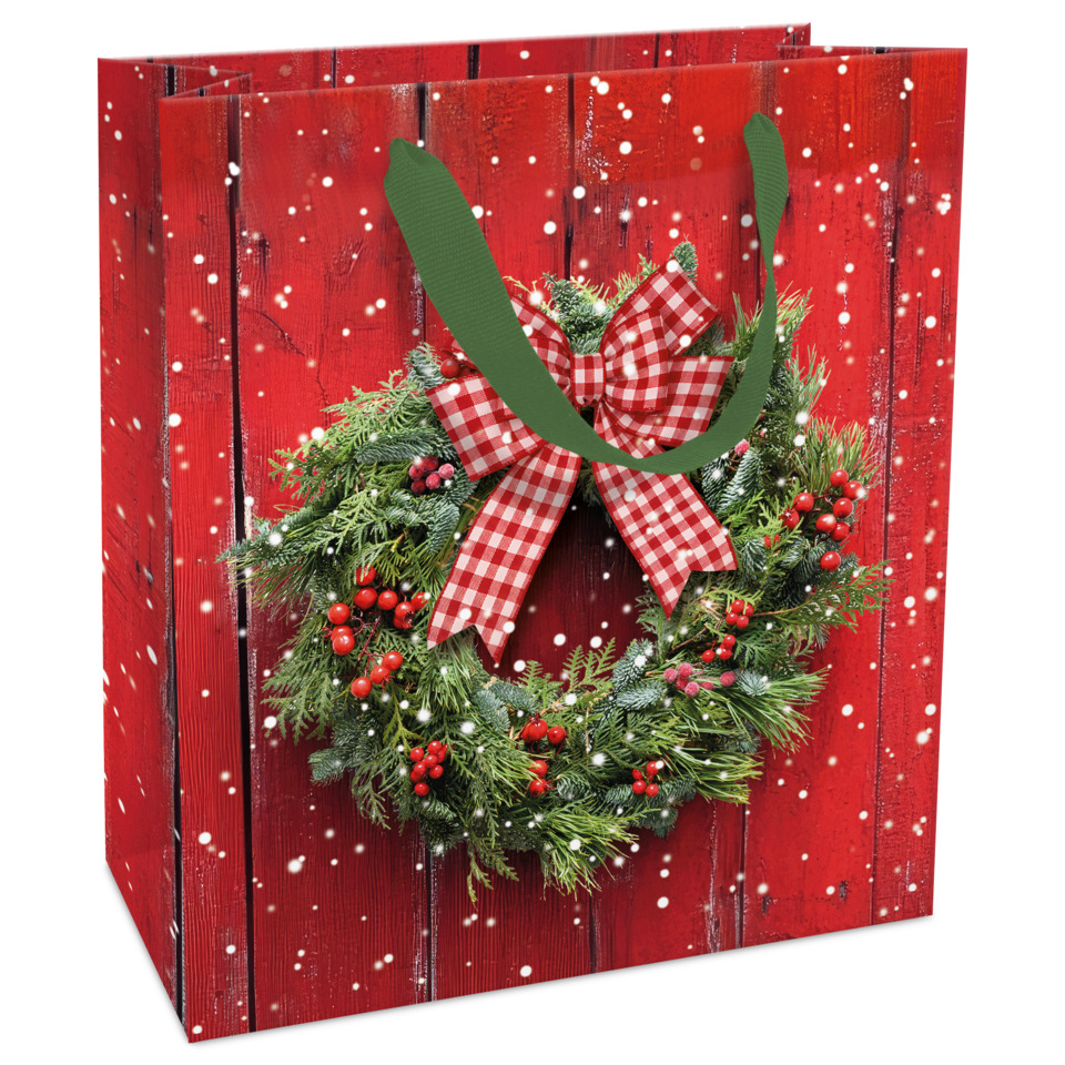 Weihnachts-Geschenktragetasche Kranz, 21 x 18 x 8 cm, rot/grün BRAUN + COMPANY 1642-26516