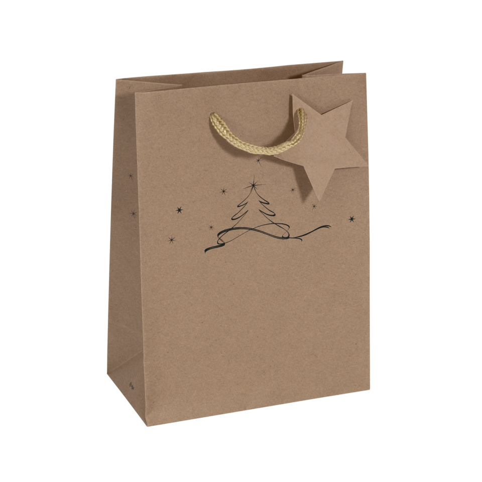 Pakettasche, Jutebeutel, Weihnachtsdeko, Braun, Sternaufdruck, Papiertüte, Geschenkverpackung, Kordelzug, Weihnachtsbaum, Stern