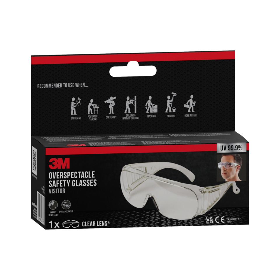 3M, Schutzbrille, Schutzbrille mit Glas, klare Linse, Überbrille