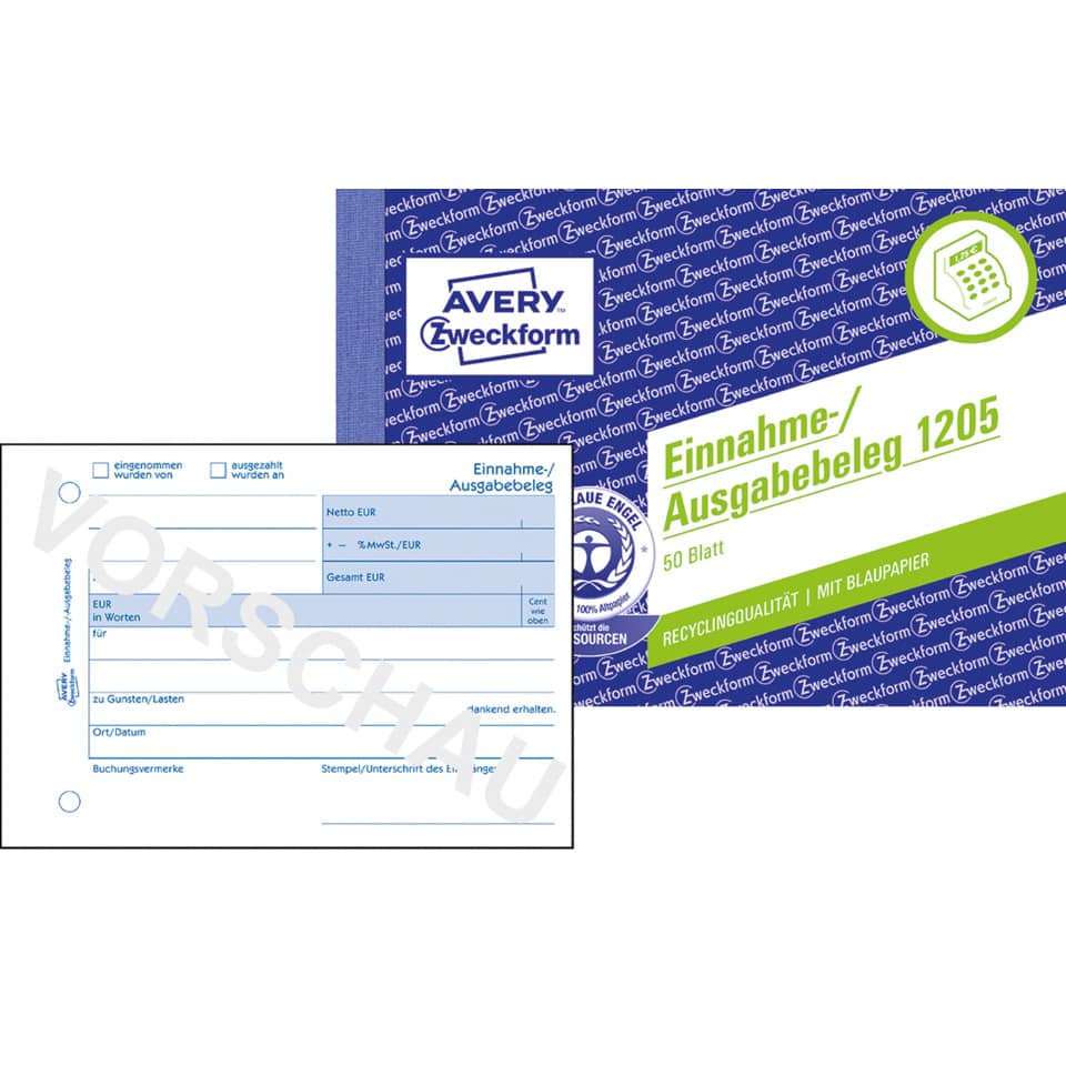 Ausfüllblatt, Belegformular, Kassenbeleg, Avery, Zweckform