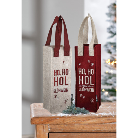 Flaschentragetasche Filz Schrift sortier GILDE 59928 10x10x30cm