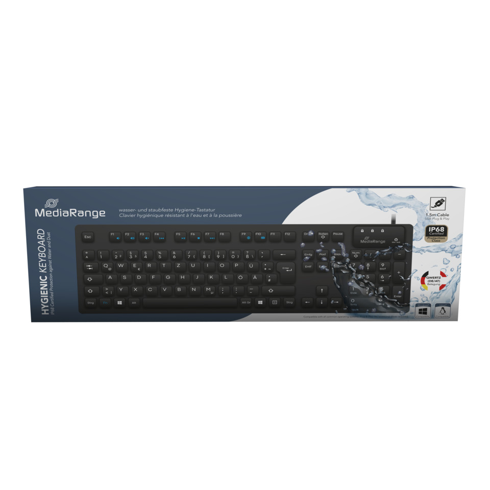 Hygienische Tastatur, Wasserdichte Tastatur, Tastatur, USB Kabel, MediaRange