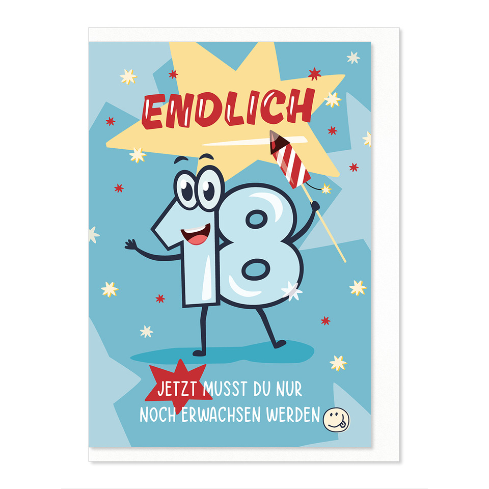 geburtstag, cartoon, nummer-18, konfetti, feier-karte