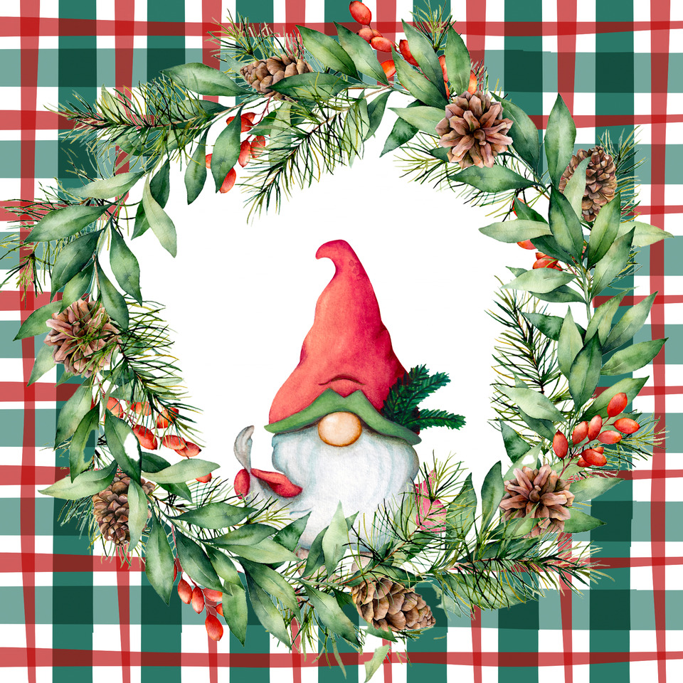 Weihnachts-Zelltuchserviette Zwerg auf Muster, 25 x 25 cm, 3-lagig, 20 Stück PAPER+DESIGN 210867