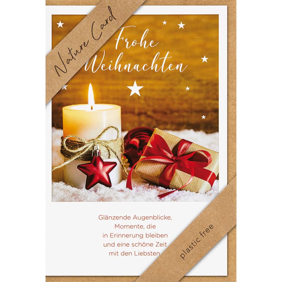 Adventsglanz, Kerze, Geschenkverpackung, Roter Stern, Schneemotiv