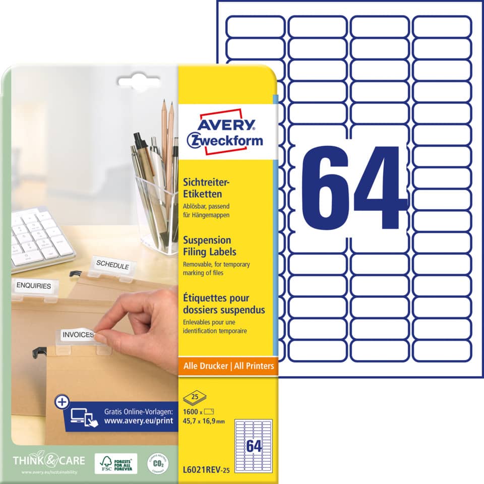 Avery Etiketten, Sichtbarkeitsetiketten, Bürobedarf, Beschriftungsetiketten, Aufkleberrollen