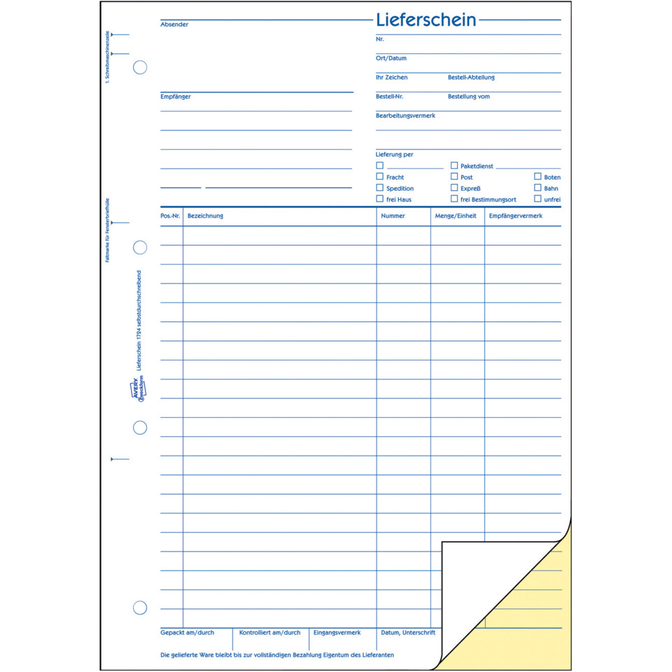 Lieferschein, Dokument, Formular, Blau, Linien