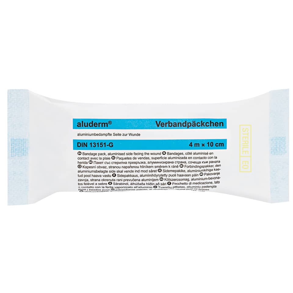 Verbandpäckchen, Aluminiumverband, Wundverband, 4 cm × 10 cm, Sterile