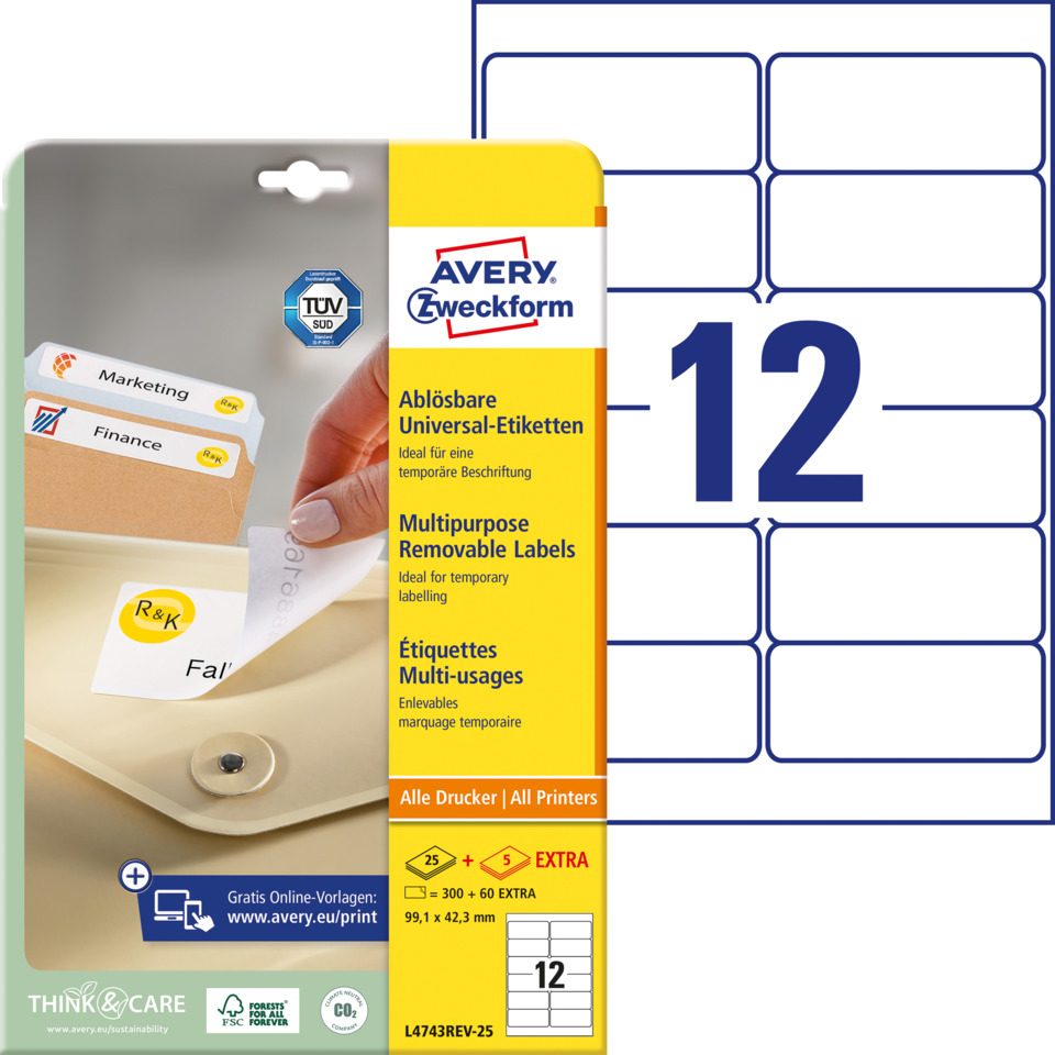 Etiketten, Multifunktionale Aufkleber, Avery Zweckform, Universelle Etiketten, Druckeretiketten