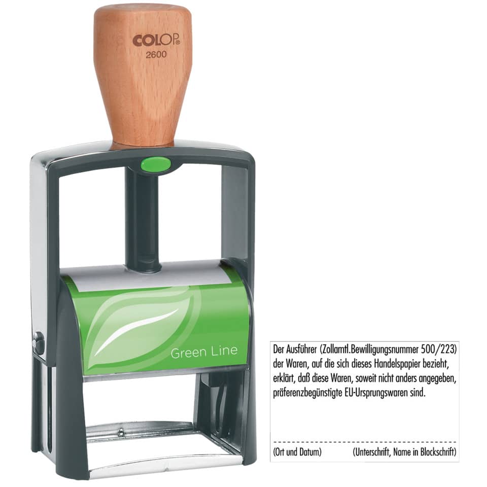 stempel, Bürostanze, Grüner Druck, Holzgriff, Green Line