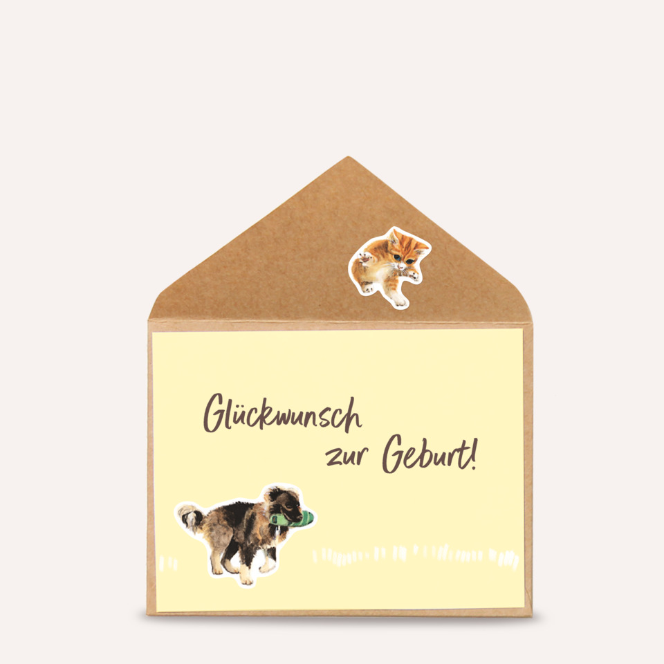 Briefumschlag, Grußkarte, Post, Hund, Katze