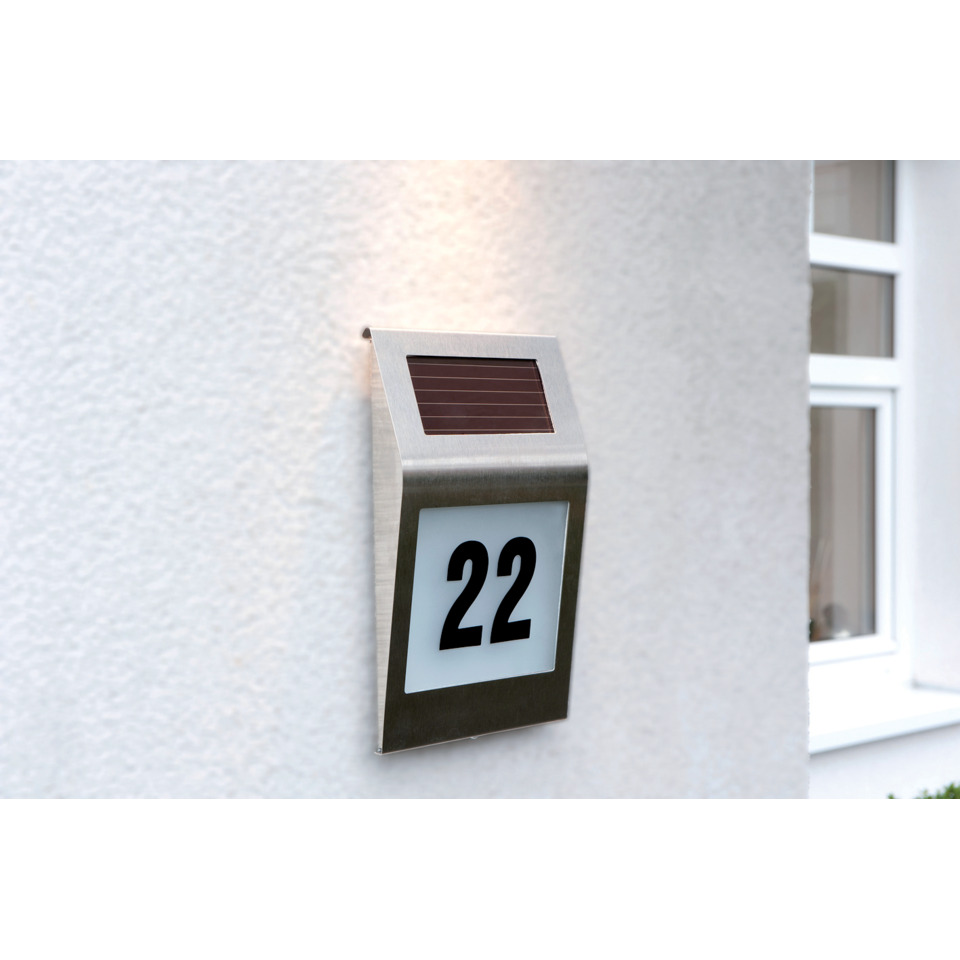 Hausnummer, Wandmontage, Metall, Nummer 22, Solarbetrieb