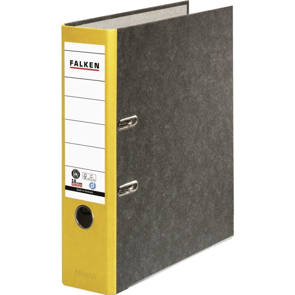 binders, ring binder, gelber Rücken, graue Deckel, A4 Hefter