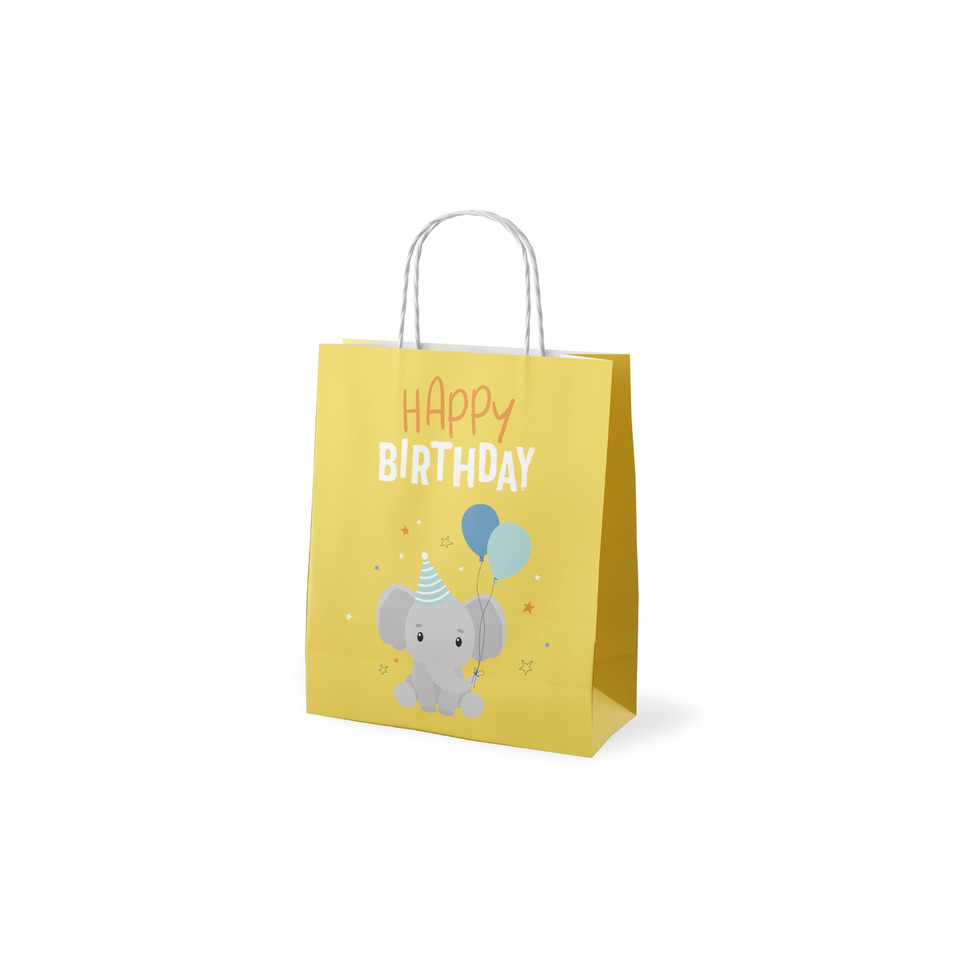 Geburtstagstasche, Papptüte, Gelb, Elefant, Ballons