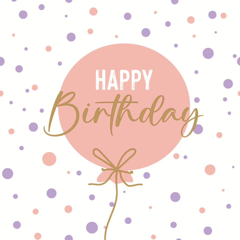  birthday, balloon, pink circle, confetti, gift bow