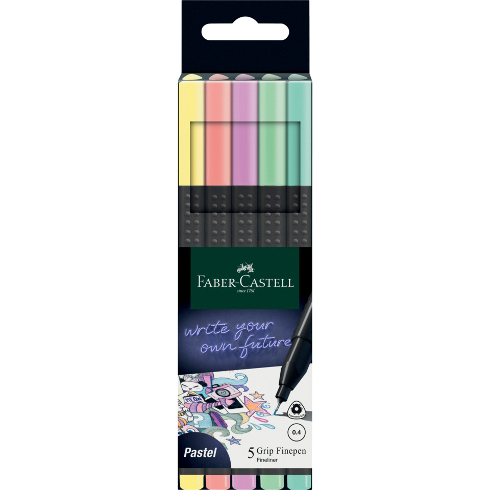 Pastellmarker, Faber-Castell, 5er Feiner Spitze, wasserbasierte Tinte, 4+1 Packung, Pastellmarker, Fineliner, 5er Set, feine Spitze, Faber-Castell