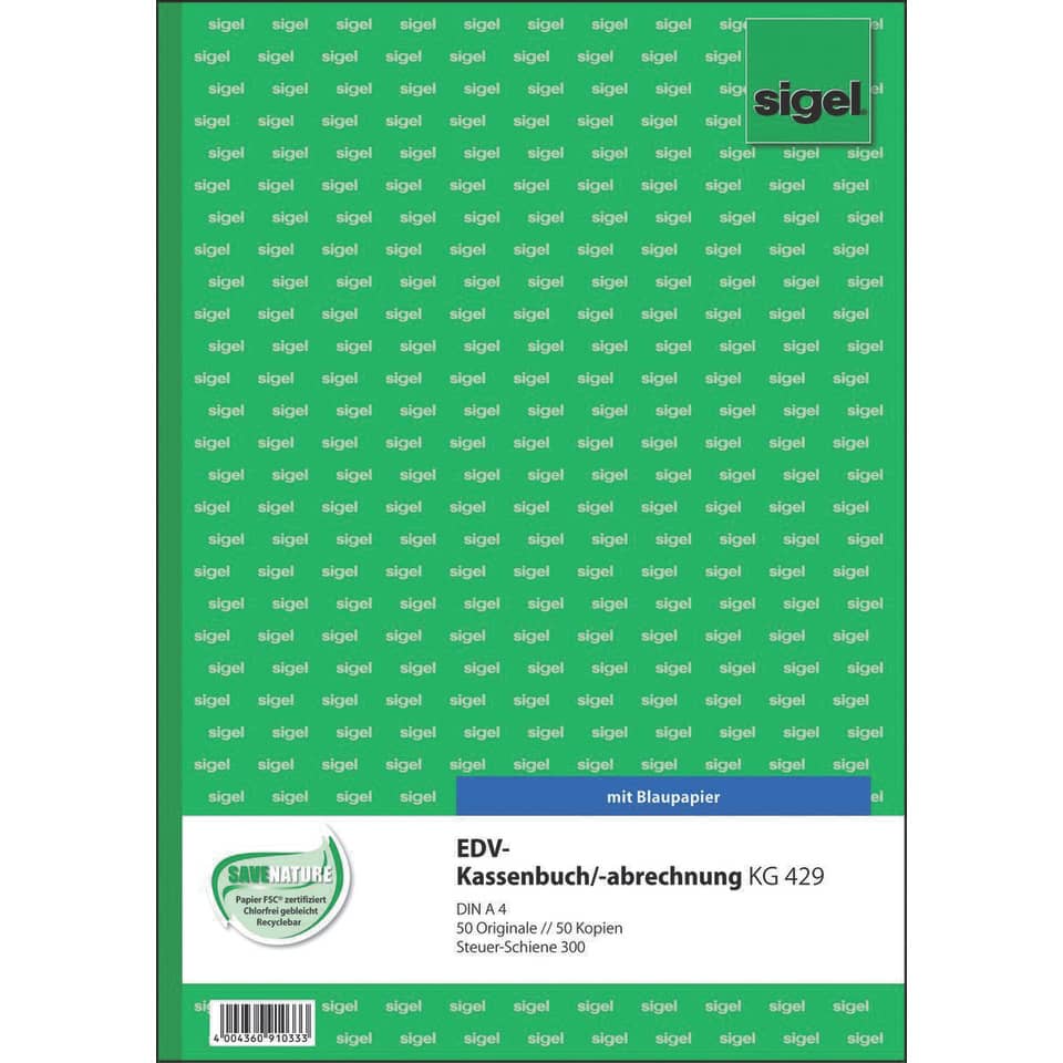 Kassenbuch, Abrechnung, DIN A4, Blaupapier, Kassenschiene 300
