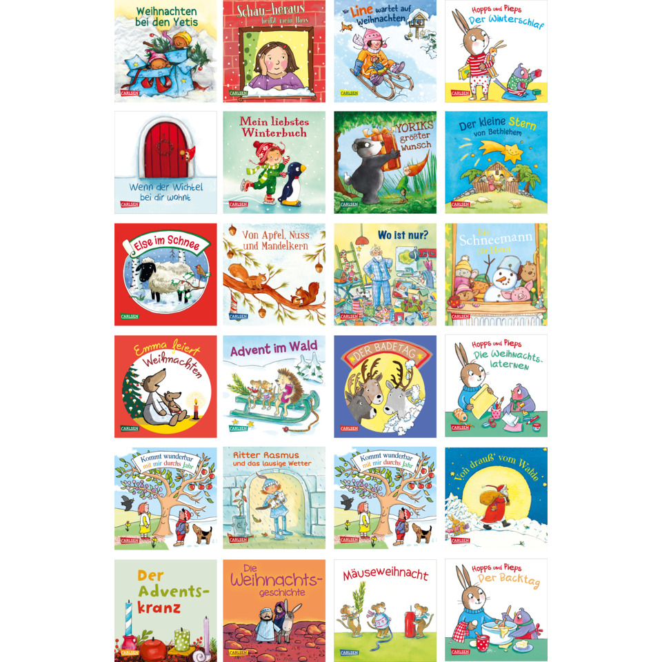 Kinderbuch, Weihnachtsbuch, Häuschen, Tierfigur, Wintermotiv