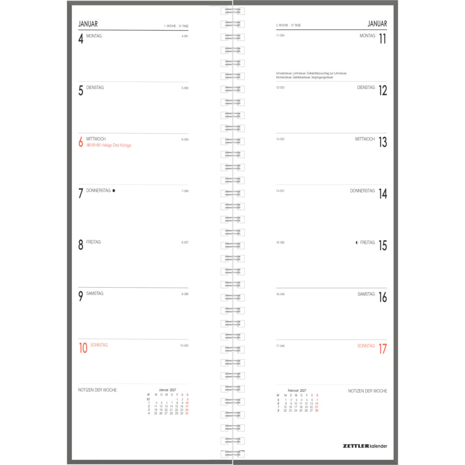 Kalender, Wandkalender, Spiralbindung, Woche, Januar