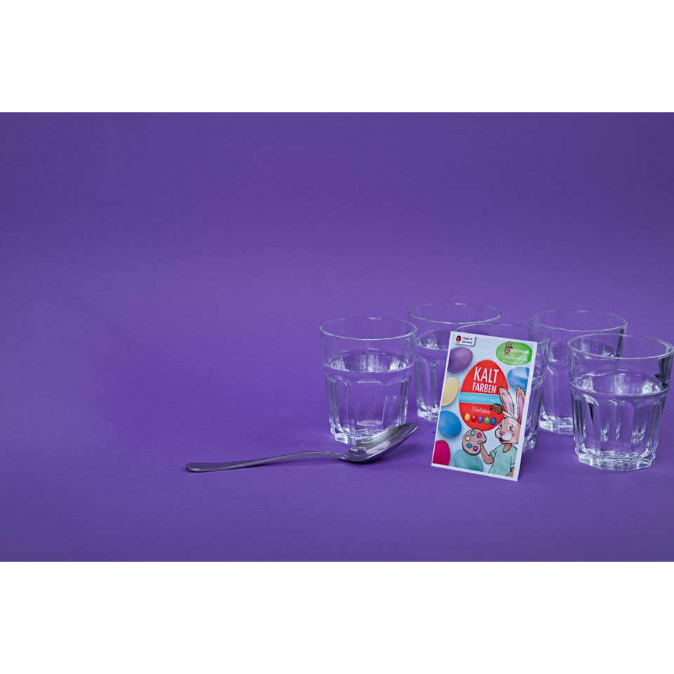 Gläser, Löffel, buntes Ei, Kaltfarben, Kartenspiel-Set