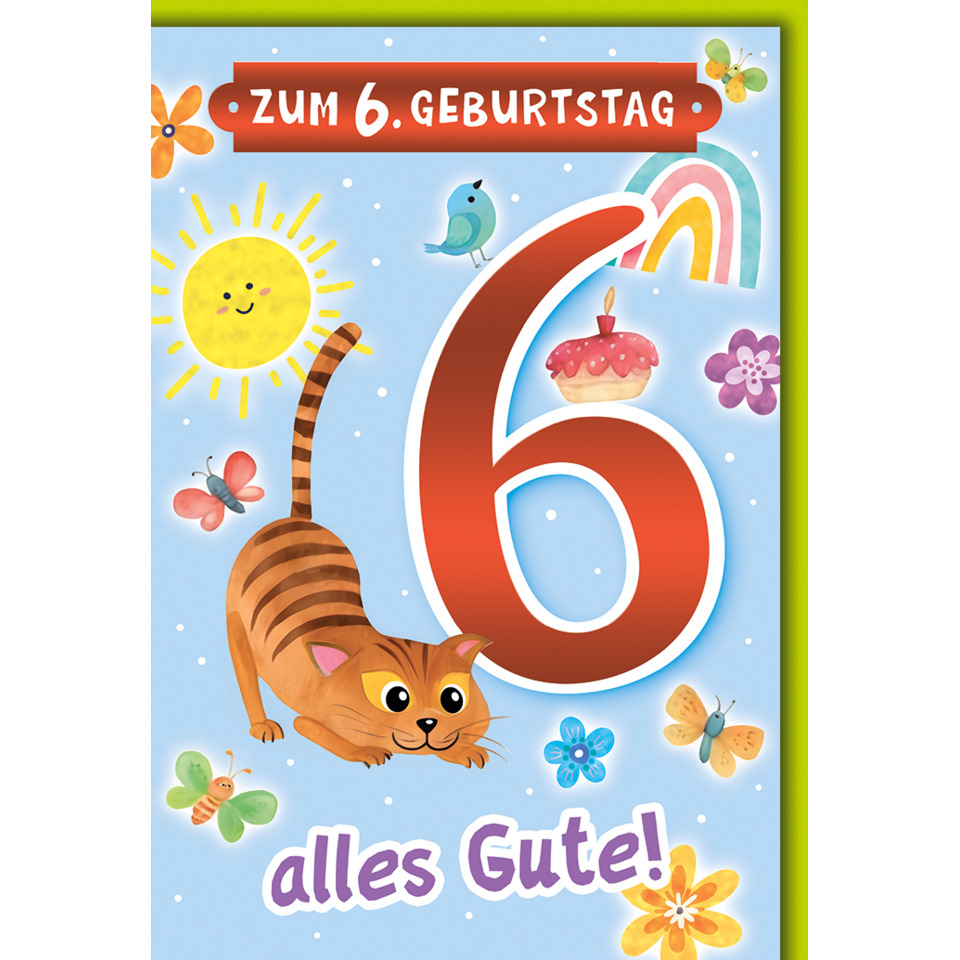 Geburtstag, 6, Katzenmotiv, Osterei, Blumen