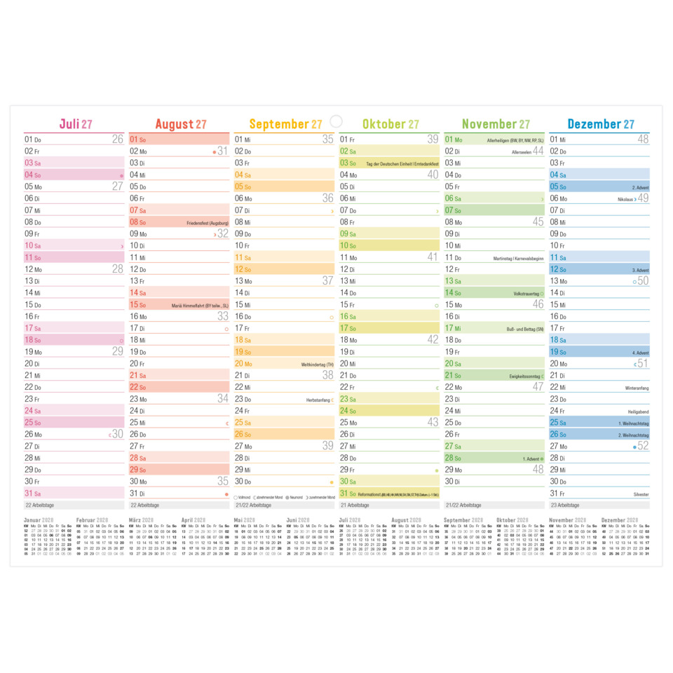 kalender, jahreskalender, monatskalender, dreimonatskalender, farbcode
