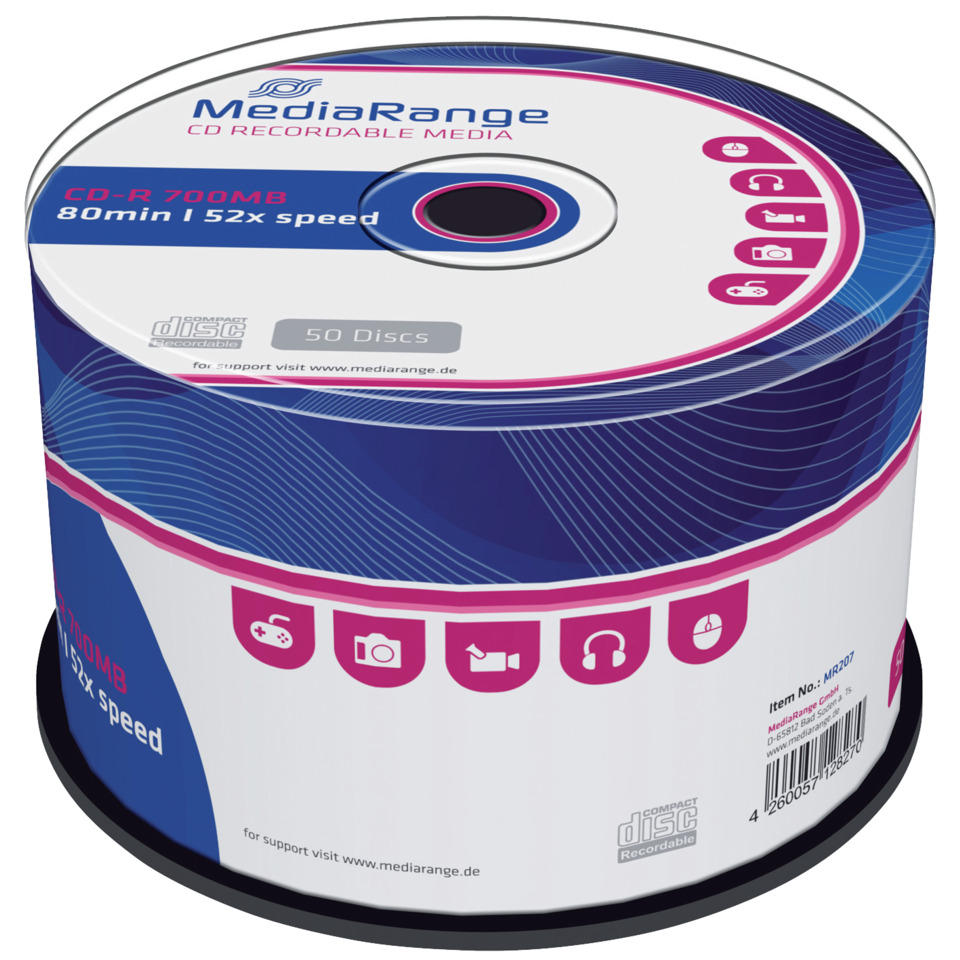 CD-R, 50 Scheiben, verpackt, Spiegelnde Oberfläche, blau-pink Design