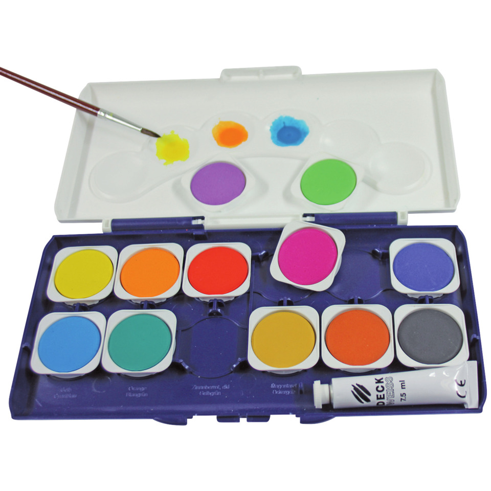 Aquarellfarben, Malpalette, Wassermalfarben, farbig, Pinselspitze