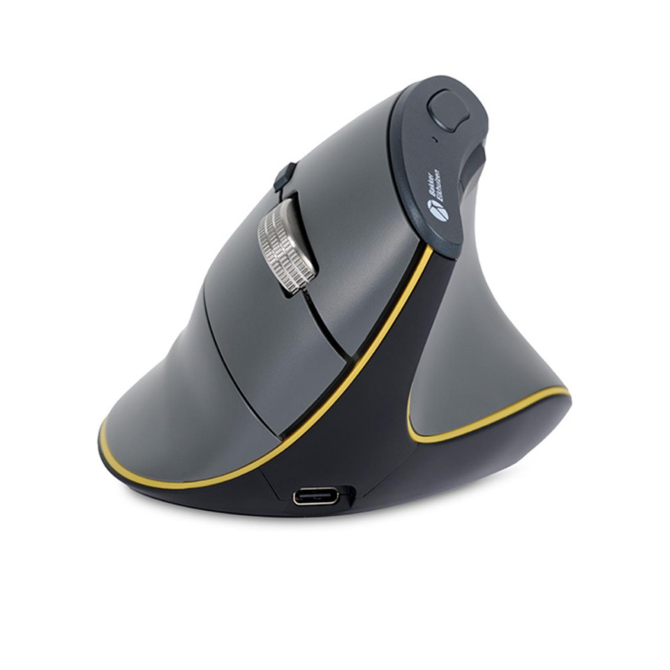 Ergonomische Maus, Kabellose Maus, Scrollrad, USB-C Ladeanschluss, Grau Schwarz
