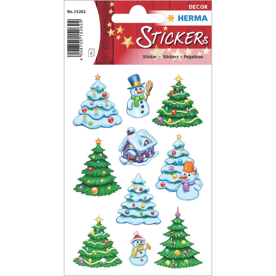 Weihnachtsstickers, Weihnachtsdeko, Weihnachtsbaum, Schneemann, Haus/Schneeflocken