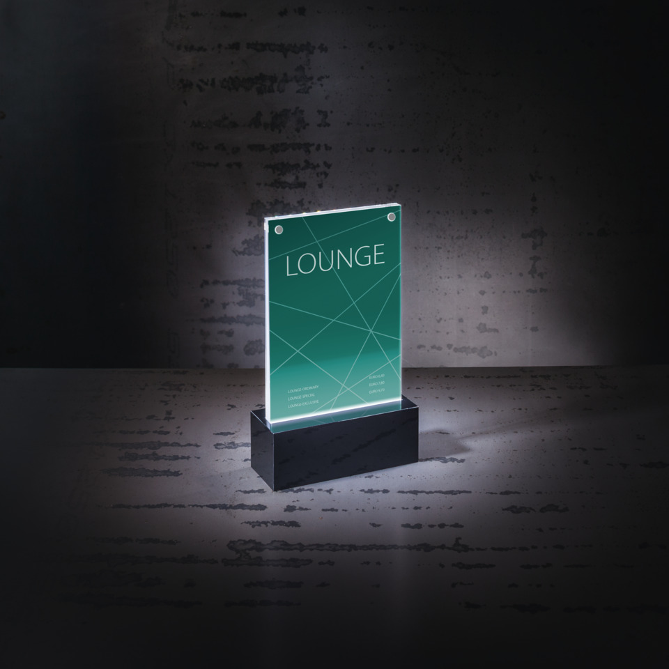 Lounge Sign, Acrylic Plaque, Grüner Verlauf, Beleuchtete Anzeige, Tischständer