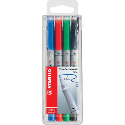 Folienstift OHPen universal, 0,7 mm, wasserlöslich, Etui mit 4 Stiften STABILO 852/4